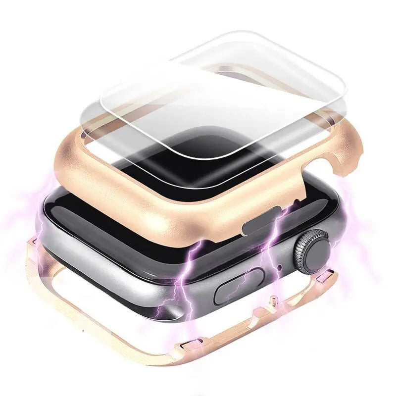 Gehard Glazen Screenprotector met Stalen Behuizing voor Apple Watch 38-44mm Zwart Zilver Goud Bescherming | Sansoti