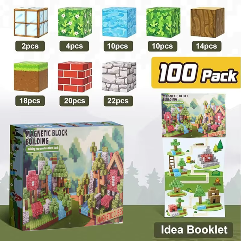 Magnetische Bouwblokken Set 100 Stuks Kunststof Kinderen Bouwspeelgoed Creatief Educatief Speelgoed Magnetische Kubussen Met Ideeënboek | Sansoti