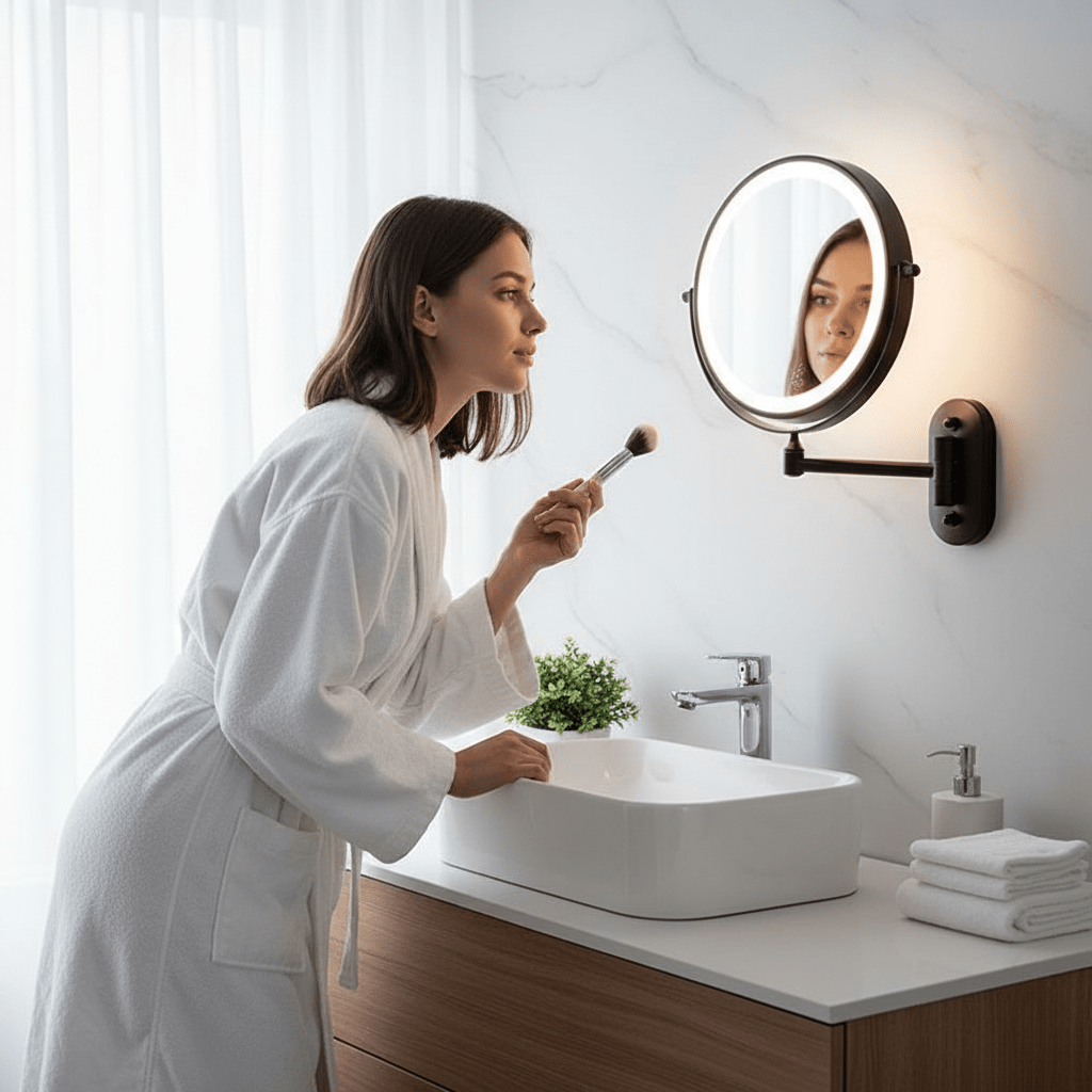Verlichte Vergrotingsspiegel 3x-10x met Oplaadbare LED-verlichting Dimbaar Touch Zwart Chroom Badkamer | Sansoti