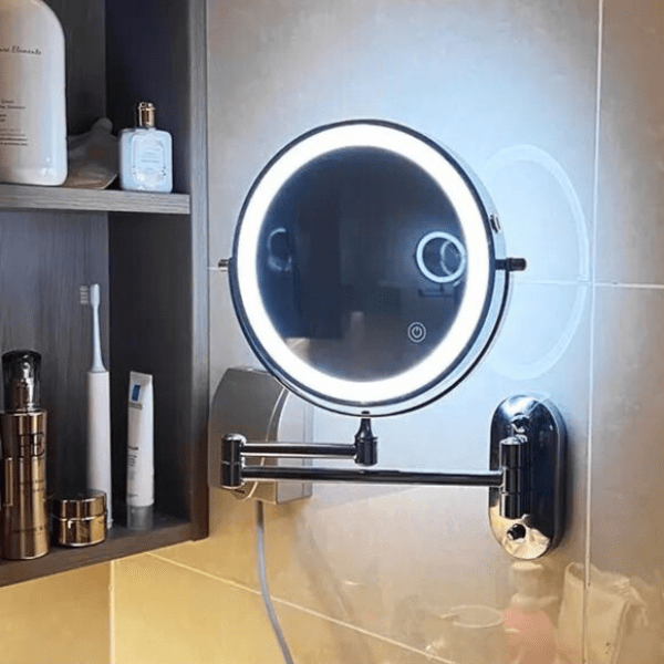Verlichte Vergrotingsspiegel 3x-10x met Oplaadbare LED-verlichting Dimbaar Touch Zwart Chroom Badkamer | Sansoti