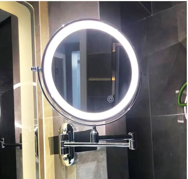 Verlichte Vergrotingsspiegel 3x-10x met Oplaadbare LED-verlichting Dimbaar Touch Zwart Chroom Badkamer | Sansoti