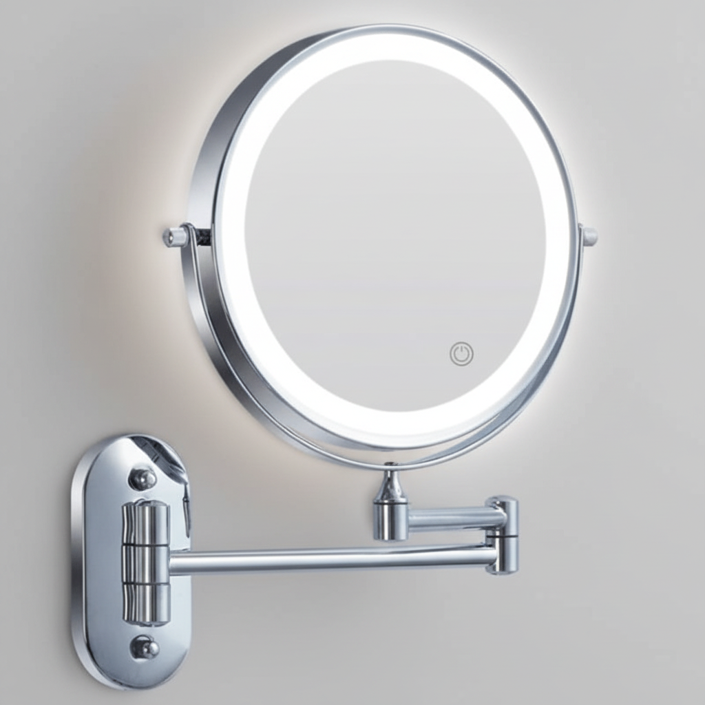Verlichte Vergrotingsspiegel 3x-10x met Oplaadbare LED-verlichting Dimbaar Touch Zwart Chroom Badkamer | Sansoti