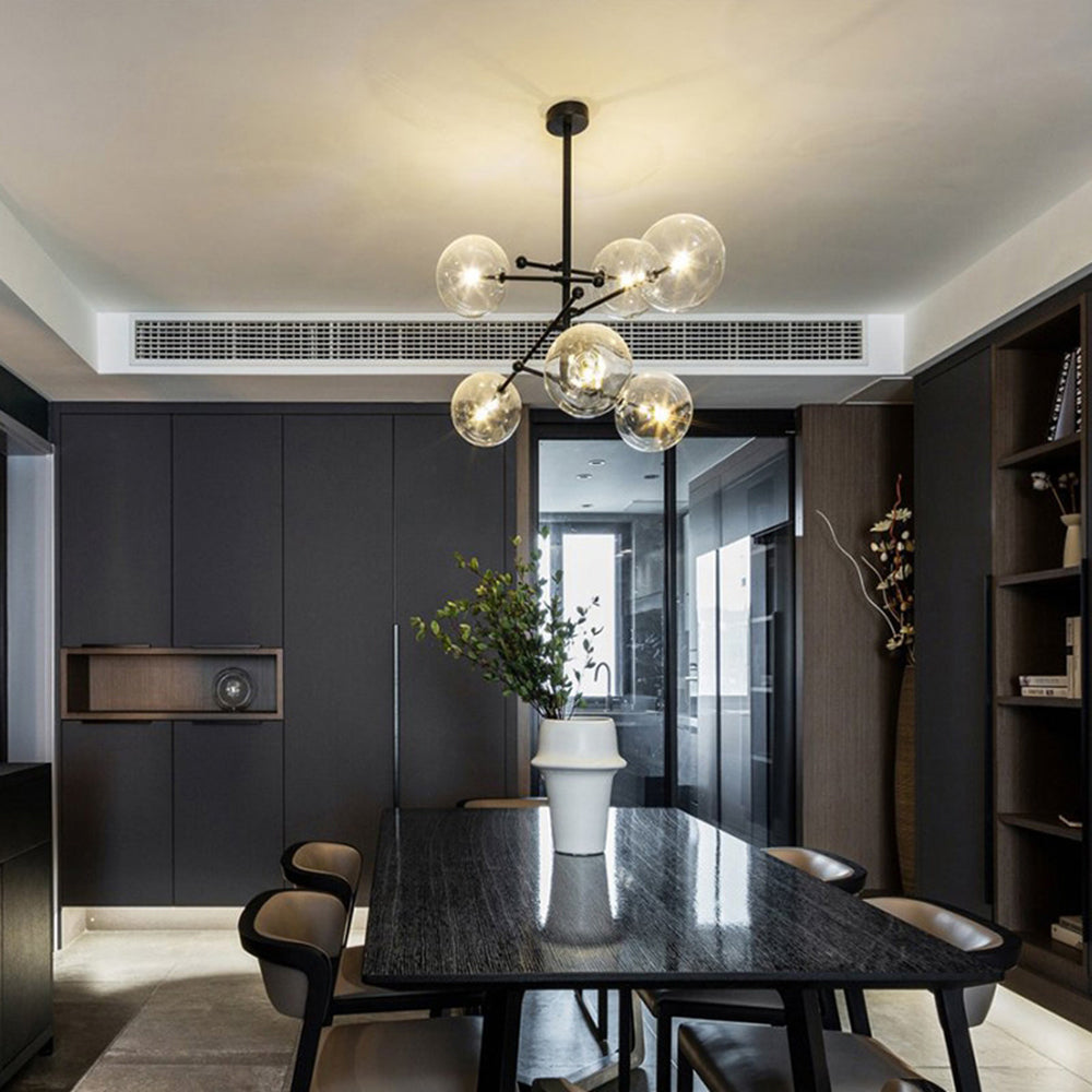 Goldfarbene Hängeleuchte mit Glaskugelschirmen, LED, 6 oder 8 Leuchtpunkte, Metall, modernes Design, Esszimmer, Wohnzimmer | Sansoti