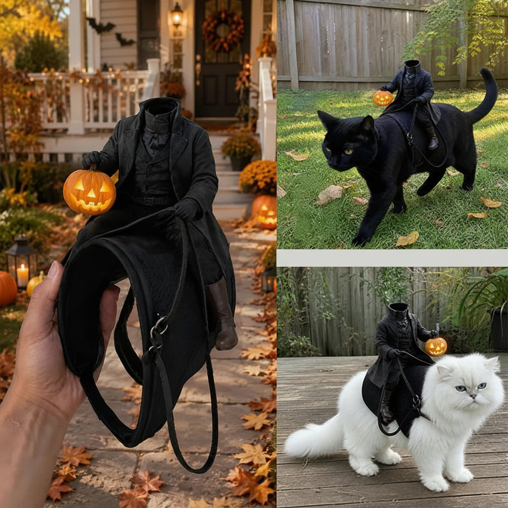 Halloween Pet Costume 3D Pumpkin with Headless Horseman Motif for Dogs and Cats Photoshoot Party Dress-Up | Sansoti
