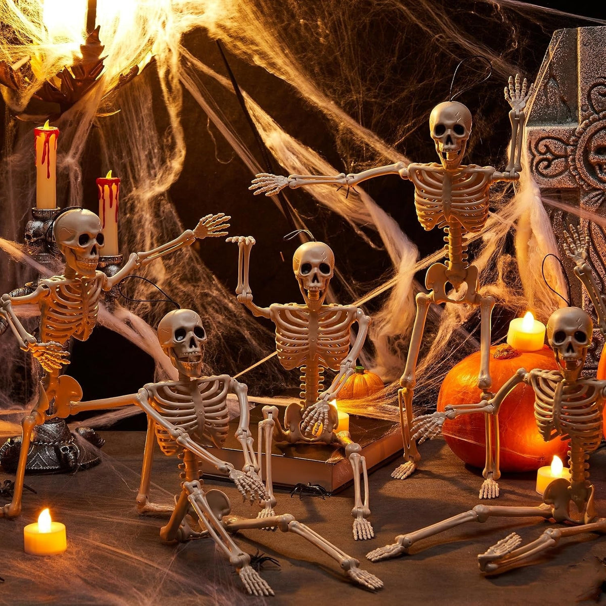 Skeleton Decoration Adjustable 90cm White Halloween Hanging Haunted House Party Moving Indoor Outdoor Horror Ambience | Sansoti