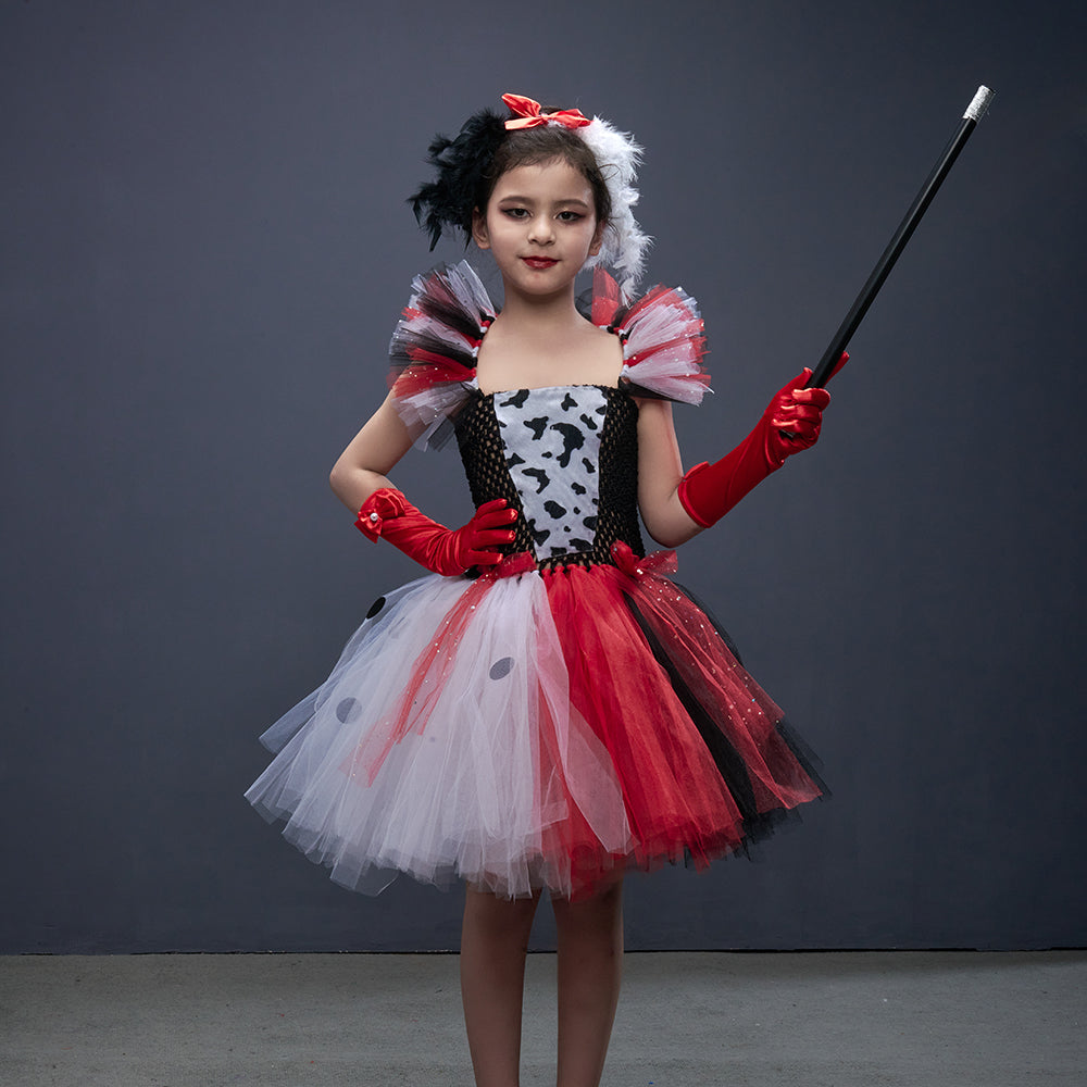 Girls' Tutu Dress Black White Dalmatian Print Halloween Costume Dress-Up Party Carnival Children's Party Outfit | Sansoti