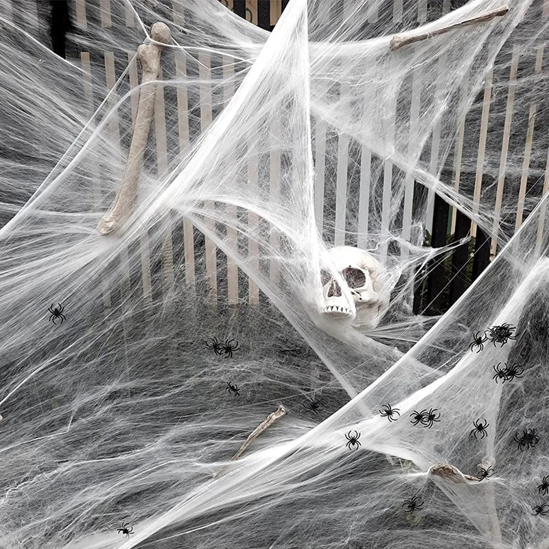 Stretchable Spider Web Halloween Decoration White Spooky Interior Party Themed Decoration Horror Accessory | Sansoti