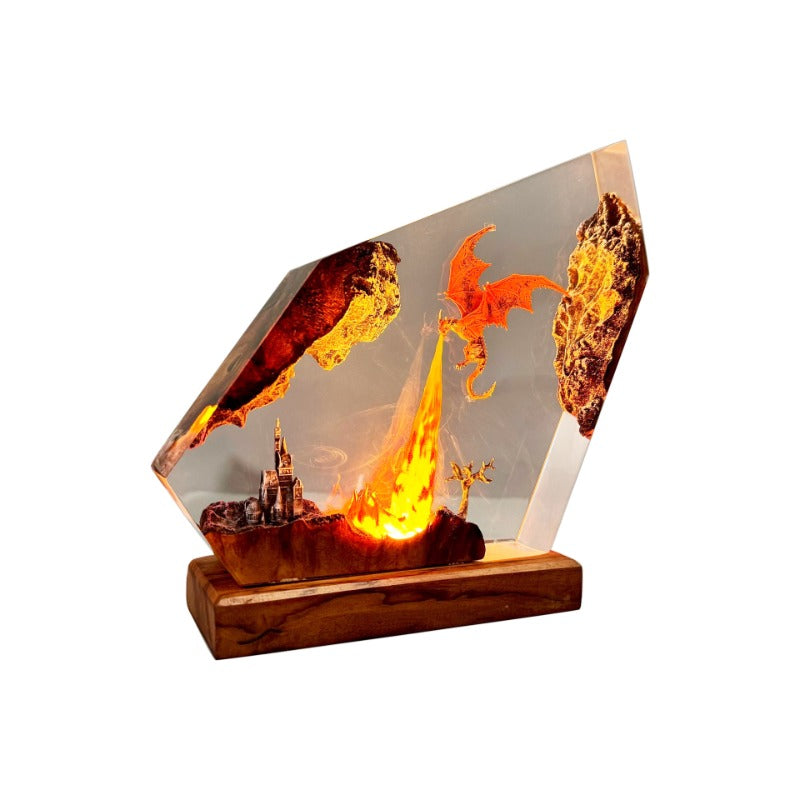 Draak Tafellamp met Vuureffect Hars LED Verlichting Fantasy Sfeer Decoratief Nachtlampje Gothic Woonkamer | Sansoti