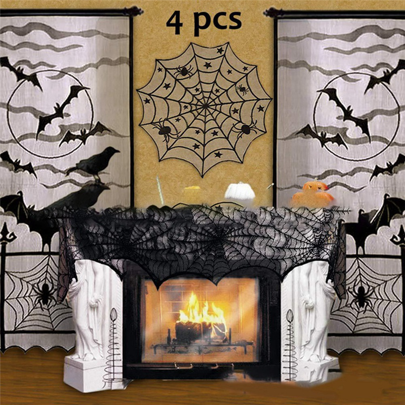Lace Spiderweb Table Runner Black 18x73 inch Halloween Gothic Decor Mantel Table Party Decoration | Sansoti
