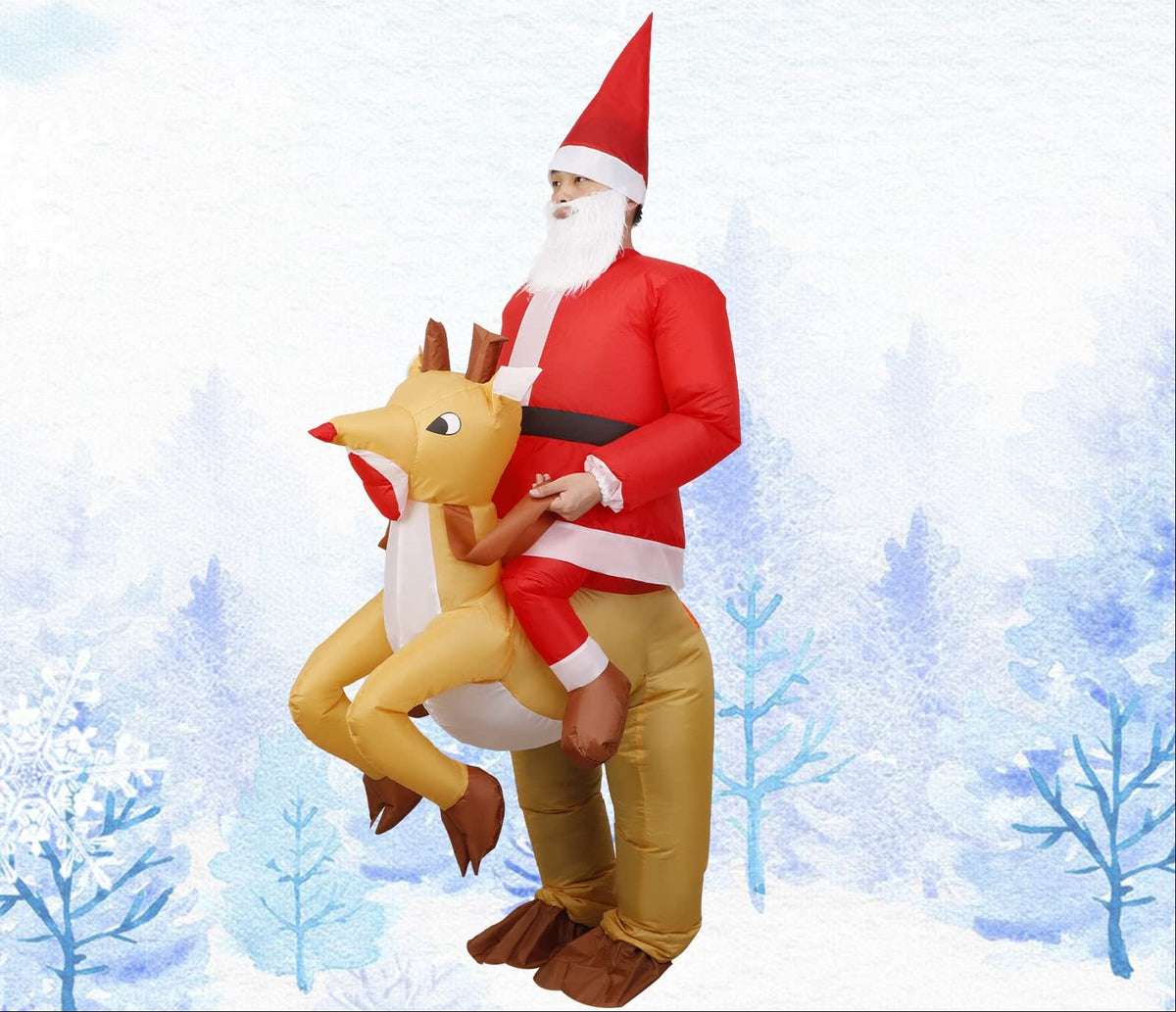 Aufblasbares Weihnachtsmannkostüm aus Polyester für Erwachsene und Kinder, Partykleidung für Weihnachtsfeiern und Karneval | Sansoti