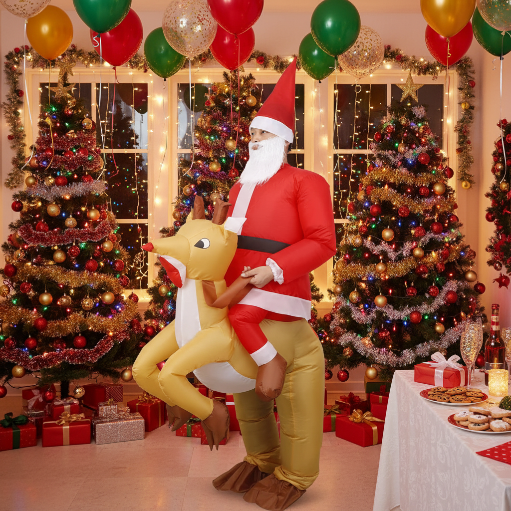 Aufblasbares Weihnachtsmannkostüm aus Polyester für Erwachsene und Kinder, Partykleidung für Weihnachtsfeiern und Karneval | Sansoti