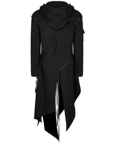 Gothic Jas met Capuchon Zwart Asymmetrisch Design Heren Winter Punk Streetwear Stijlvolle Bovenkleding | Sansoti