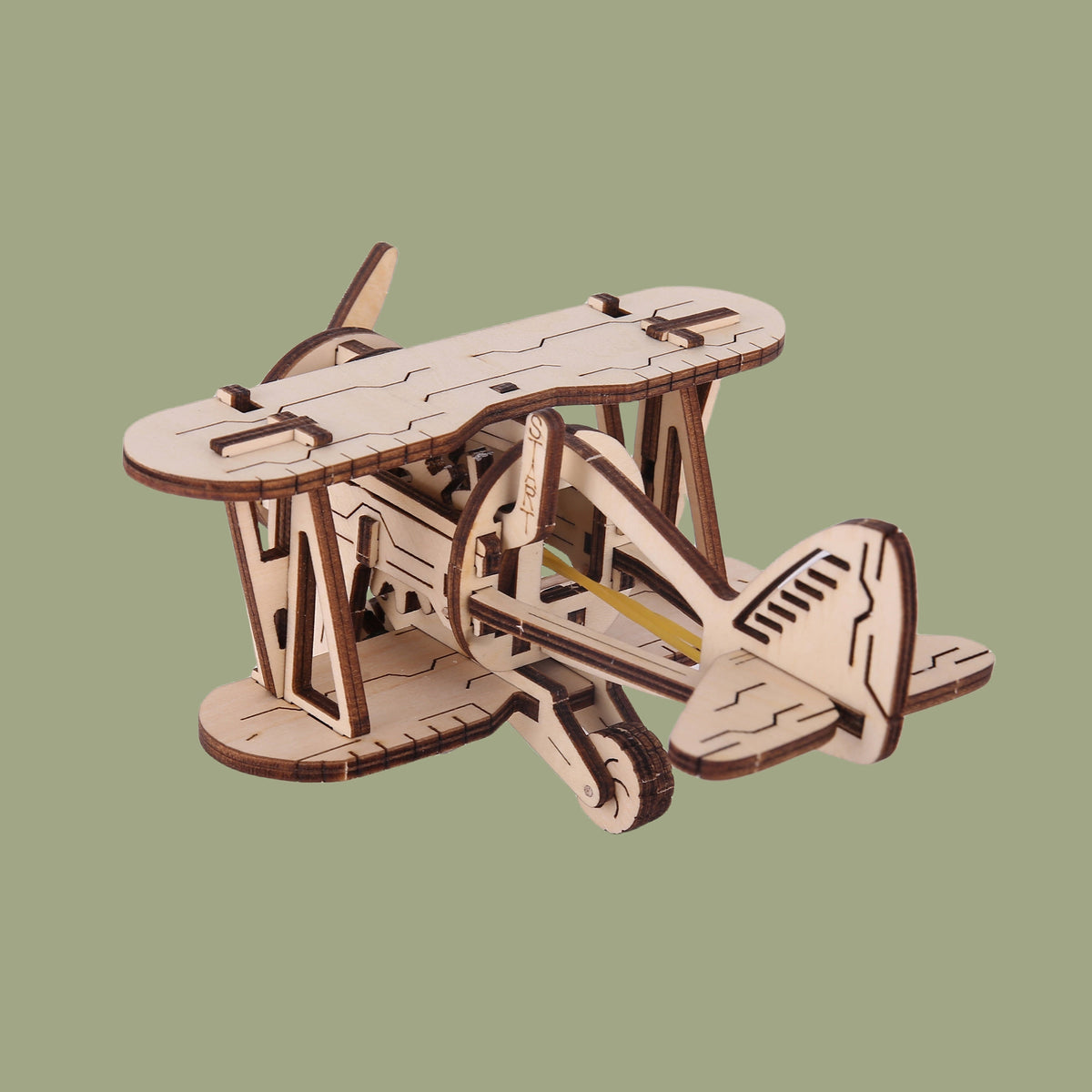 3D-Holzflugzeug-Bausatz, mechanisches Modellpuzzle mit beweglichem Propeller, DIY-Hobby für Erwachsene | Sansoti