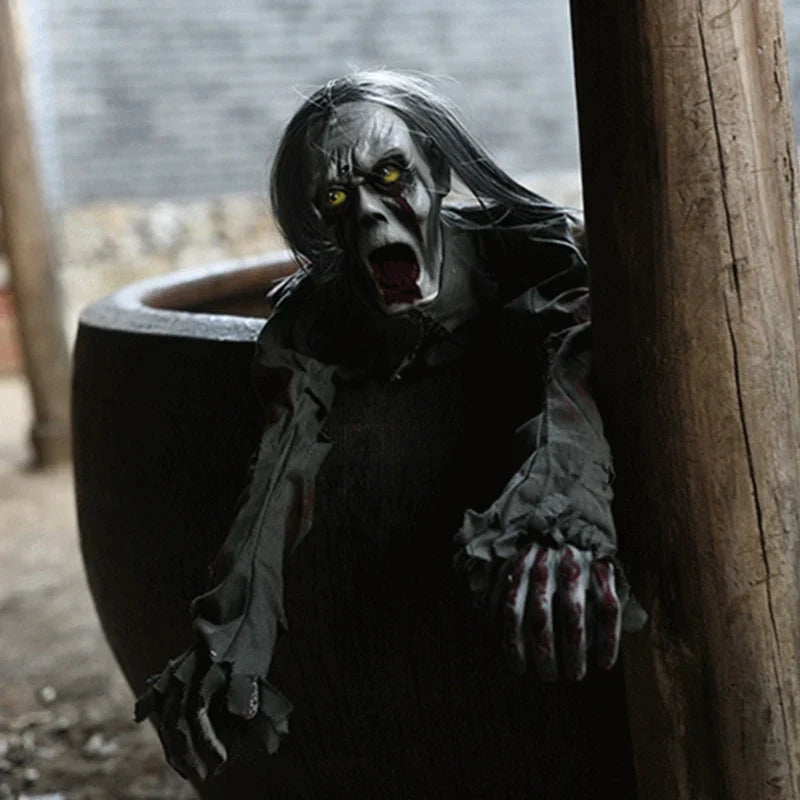 Crawling Ghost Halloween Figure with Voice Recognition, LED Eyes, Sound, Garden Decoration, Spooky Horror Party | Sansoti