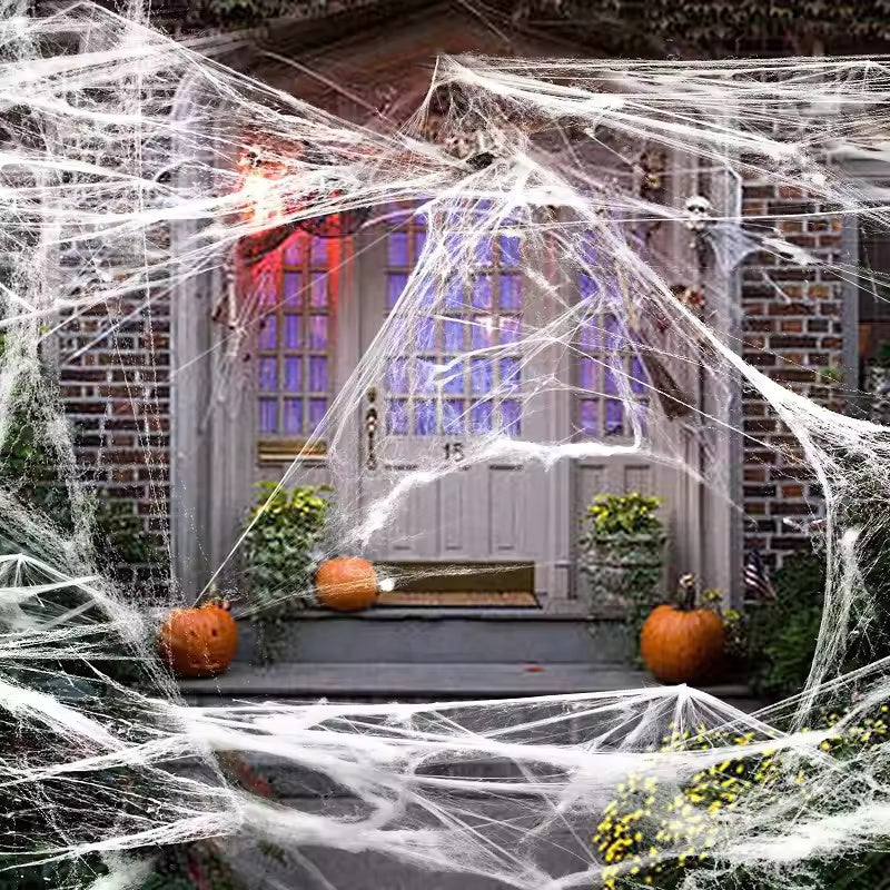 Stretchable Spider Web Halloween Decoration White Spooky Interior Party Themed Decoration Horror Accessory | Sansoti