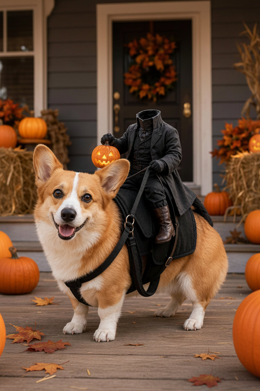 Halloween Pet Costume 3D Pumpkin with Headless Horseman Motif for Dogs and Cats Photoshoot Party Dress-Up | Sansoti