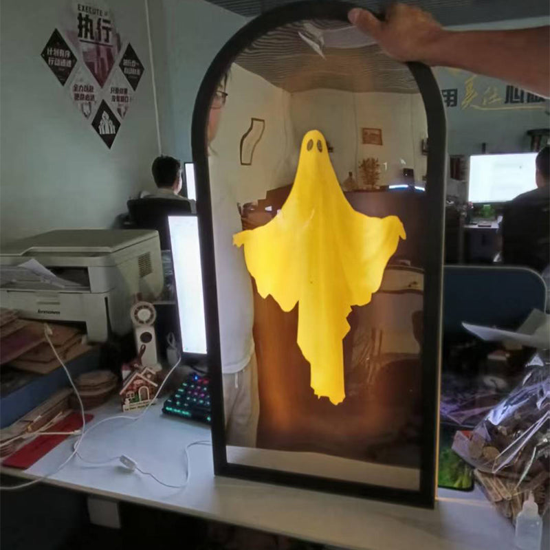 Miroir holographique fantomatique, décoration murale d’Halloween avec éclairage LED pour une ambiance de fête effrayante à la maison | Sansoti
