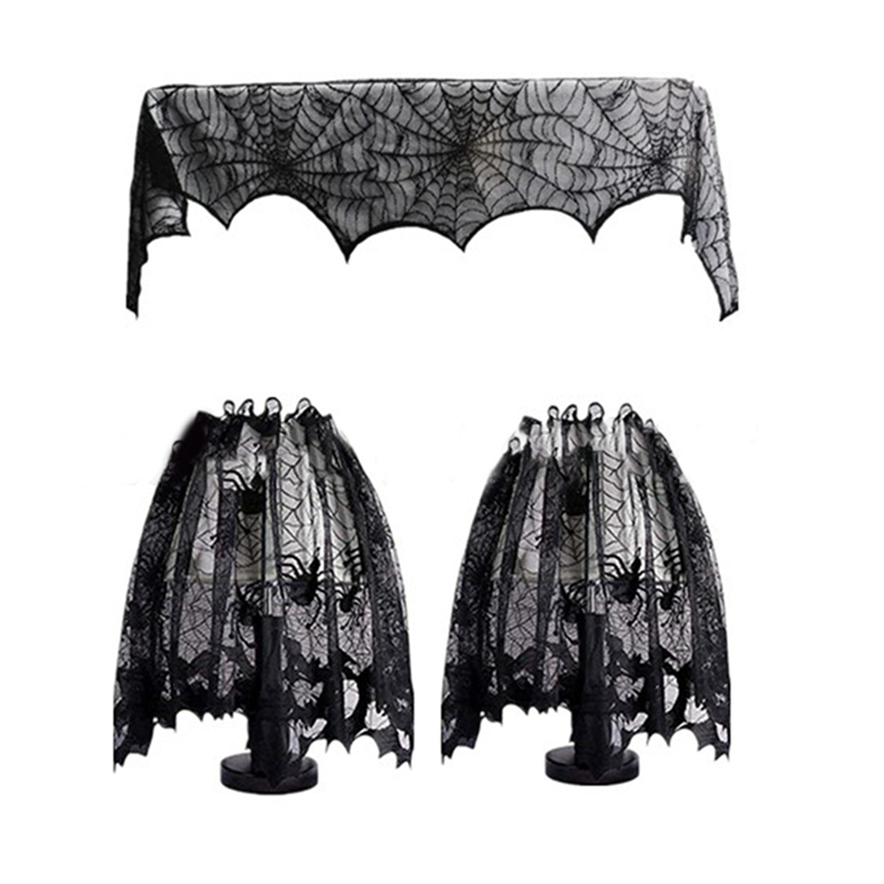 Lace Spiderweb Table Runner Black 18x73 inch Halloween Gothic Decor Mantel Table Party Decoration | Sansoti