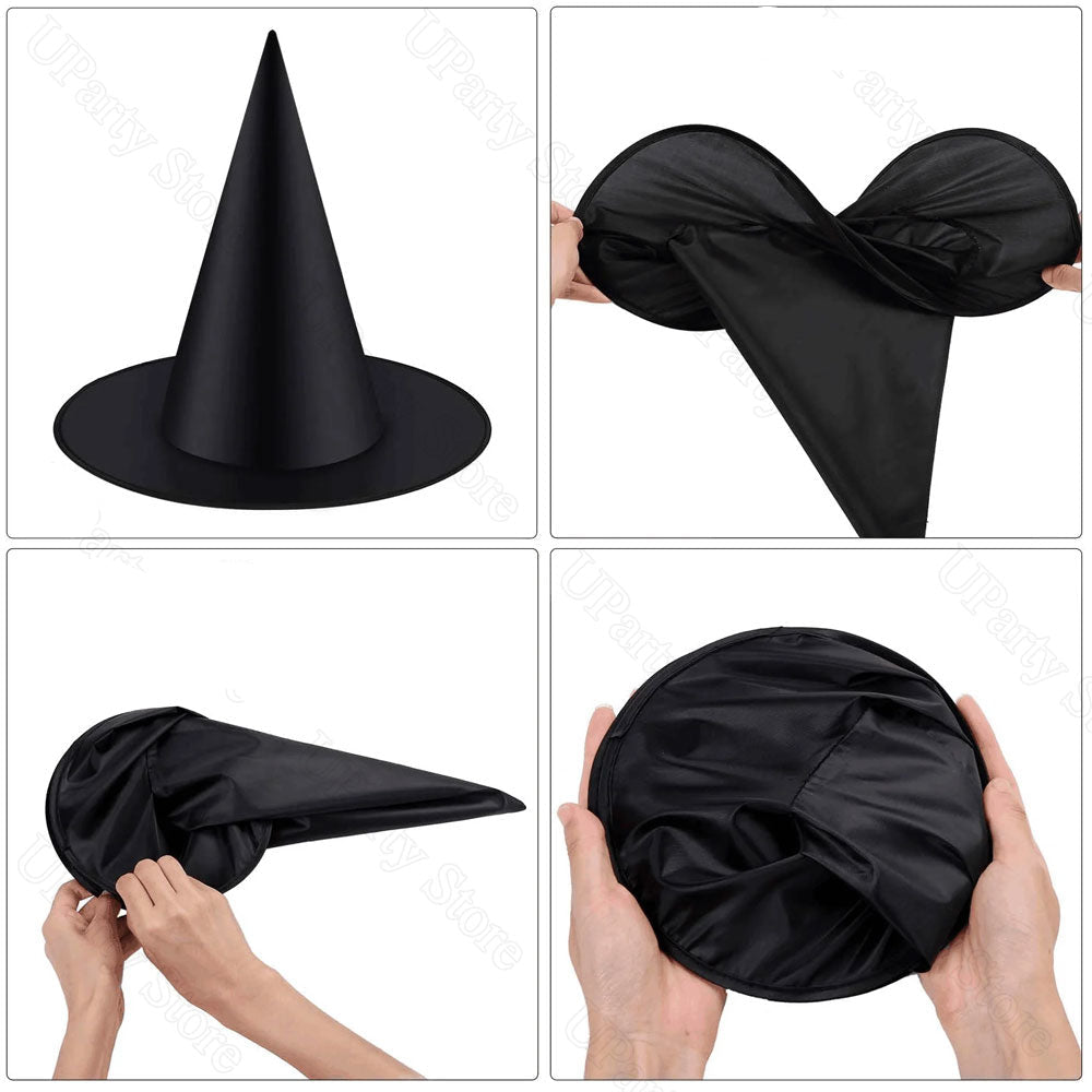 Black Witch Hat Set of 12 with Hanging Cord Halloween Decoration Party Decorations for Indoor and Outdoor Use | Sansoti