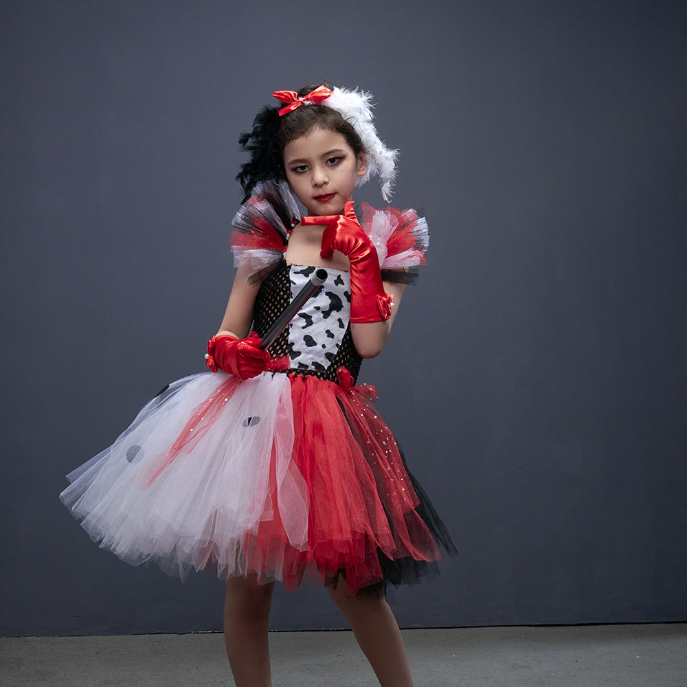 Girls' Tutu Dress Black White Dalmatian Print Halloween Costume Dress-Up Party Carnival Children's Party Outfit | Sansoti