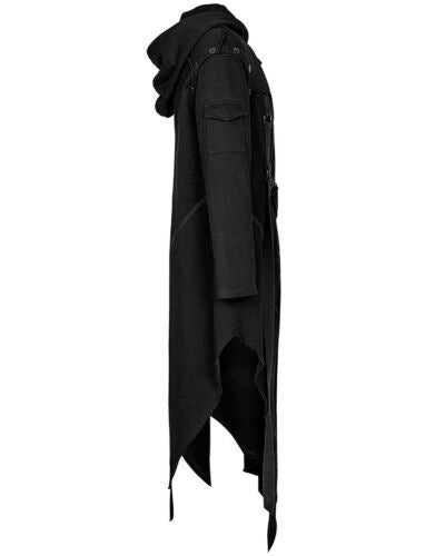 Gothic Jas met Capuchon Zwart Asymmetrisch Design Heren Winter Punk Streetwear Stijlvolle Bovenkleding | Sansoti