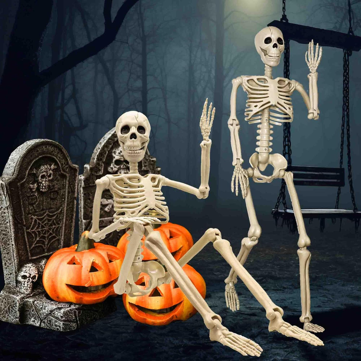 Skeleton Decoration Adjustable 90cm White Halloween Hanging Haunted House Party Moving Indoor Outdoor Horror Ambience | Sansoti