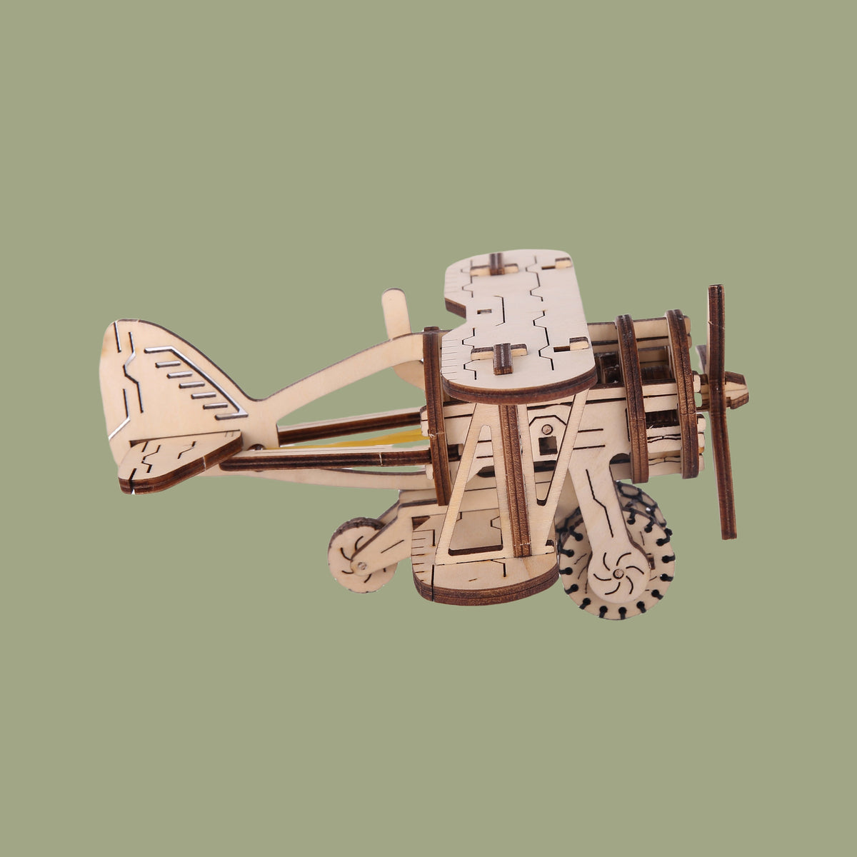 3D-Holzflugzeug-Bausatz, mechanisches Modellpuzzle mit beweglichem Propeller, DIY-Hobby für Erwachsene | Sansoti