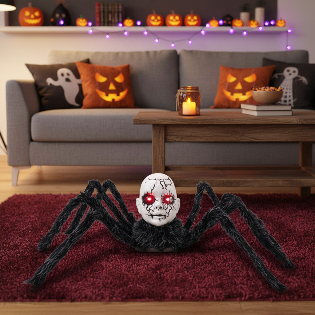 Animatronic Spider Pop Decoration with Motion Sensor and Glowing Eyes for a Spooky Halloween Party | Sansoti