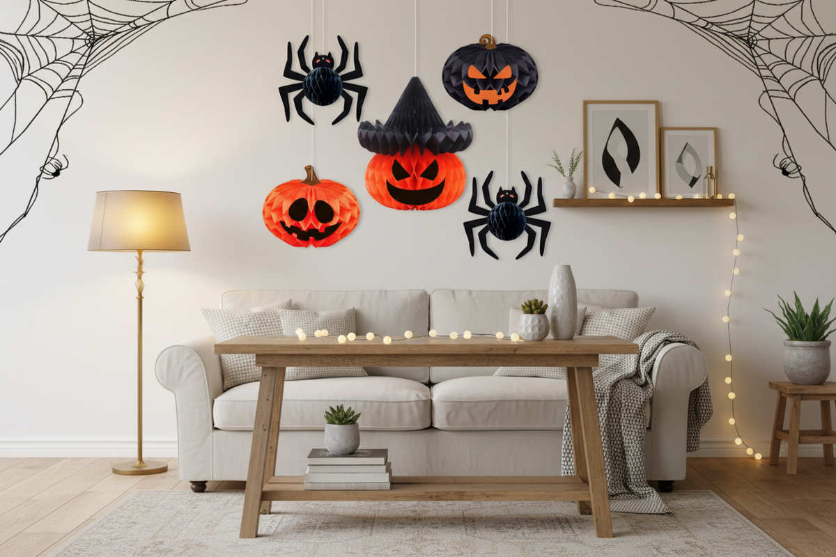 Foldable Paper Lantern Halloween Hanging Decoration Indoor Outdoor Party Spooky Atmosphere Pumpkin Skeleton Decoration | Sansoti