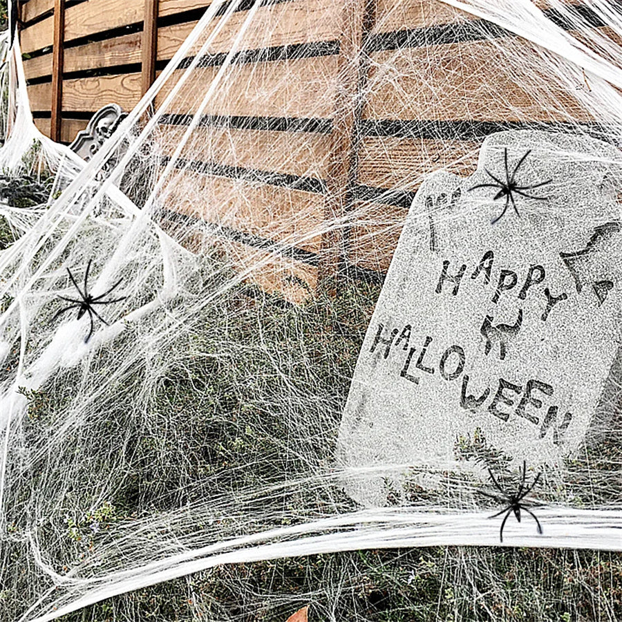 Stretchable Spider Web Halloween Decoration White Spooky Interior Party Themed Decoration Horror Accessory | Sansoti