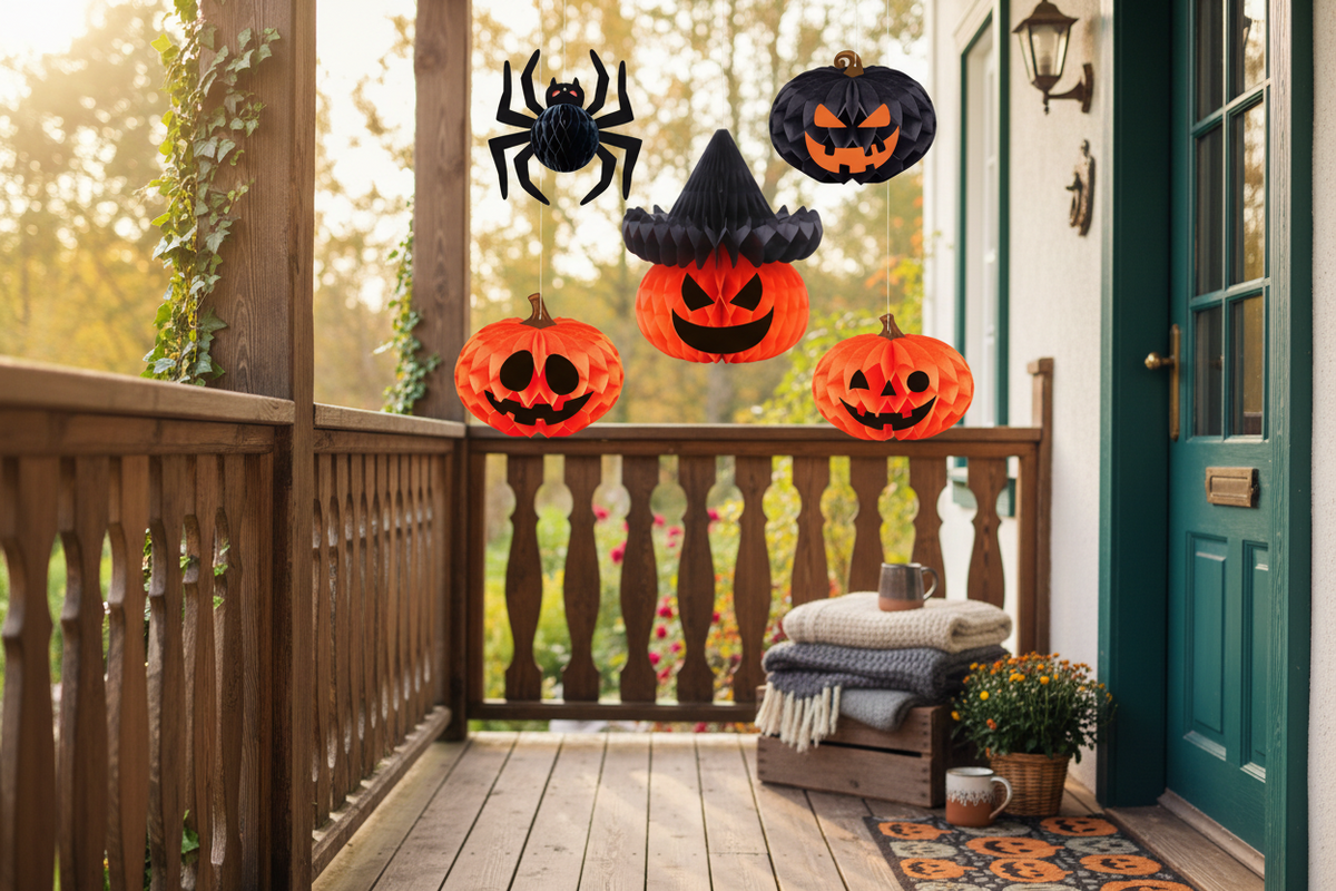 Foldable Paper Lantern Halloween Hanging Decoration Indoor Outdoor Party Spooky Atmosphere Pumpkin Skeleton Decoration | Sansoti