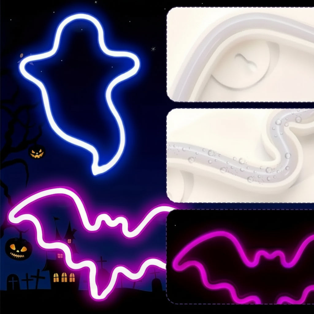 Neon-Tischlampe Fledermaus Geist LED-Beleuchtung Halloween-Ambientebeleuchtung Dekorative Themen-Nachtlampe für Kinder | Sansoti