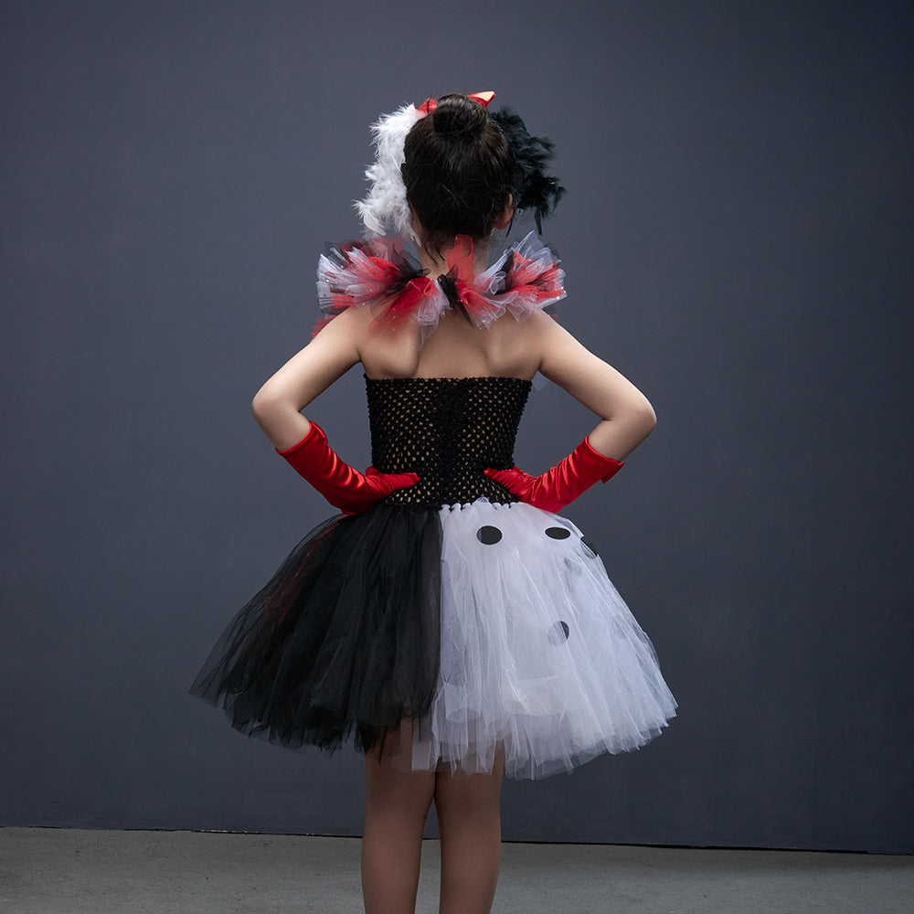 Girls' Tutu Dress Black White Dalmatian Print Halloween Costume Dress-Up Party Carnival Children's Party Outfit | Sansoti