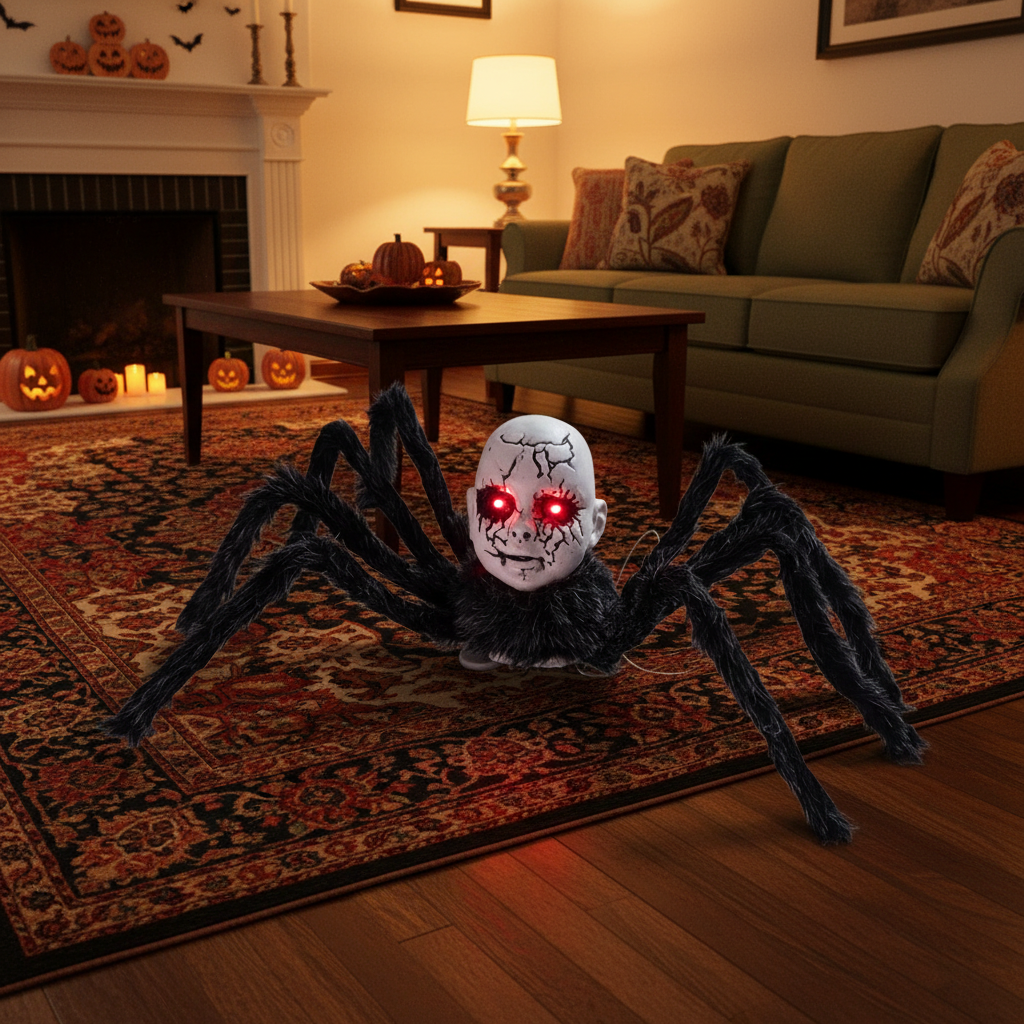 Animatronic Spider Pop Decoration with Motion Sensor and Glowing Eyes for a Spooky Halloween Party | Sansoti