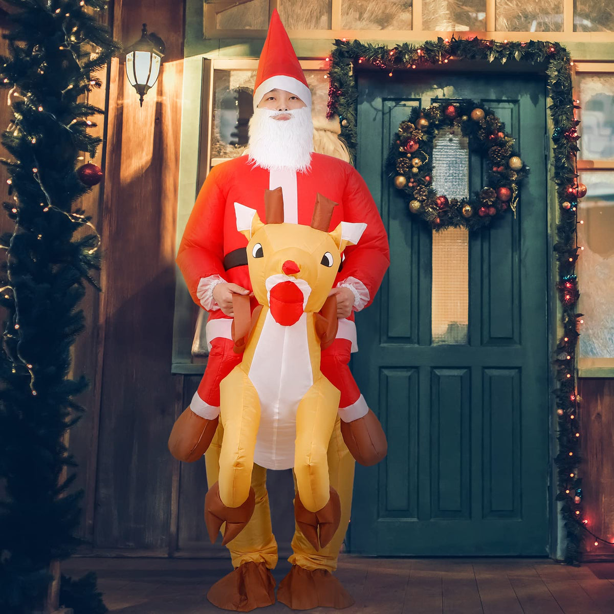 Aufblasbares Weihnachtsmannkostüm aus Polyester für Erwachsene und Kinder, Partykleidung für Weihnachtsfeiern und Karneval | Sansoti
