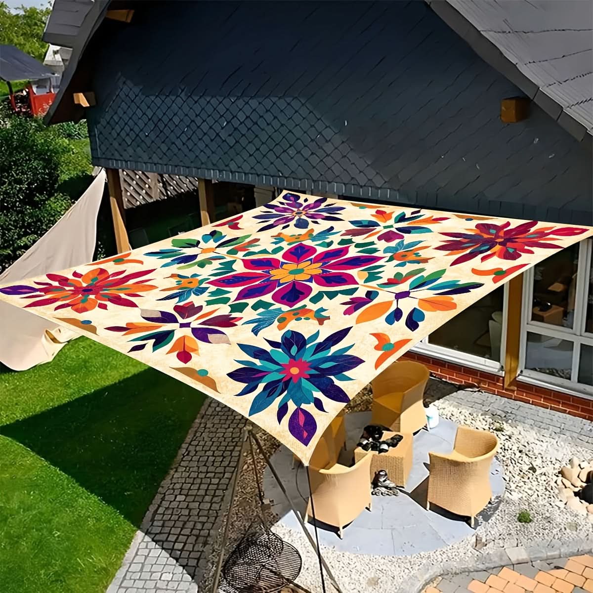 Buitenschirm Bohemian Mandala Sonnenschutz Polyester-Sonnensegel Garten Terrasse Strand Balkon Dekoratives Hängetuch | Sansoti