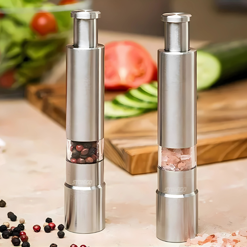 Electric Stainless Steel Spice Grinder with One-Handed Button Operation for Pepper, Salt and Spices, Kitchen Utensil for Cooking and Dining | Sansoti