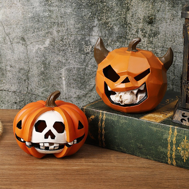 Resin Pumpkin Skull Halloween Decoration Desktop Ornament Spooky Ambience Interior Accessory Gothic | Sansoti