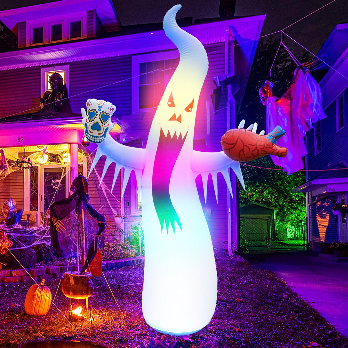 Inflatable Ghost Figure with LED Lighting for Halloween Parties, Garden Decoration, Outdoor Décor and Holidays | Sansoti