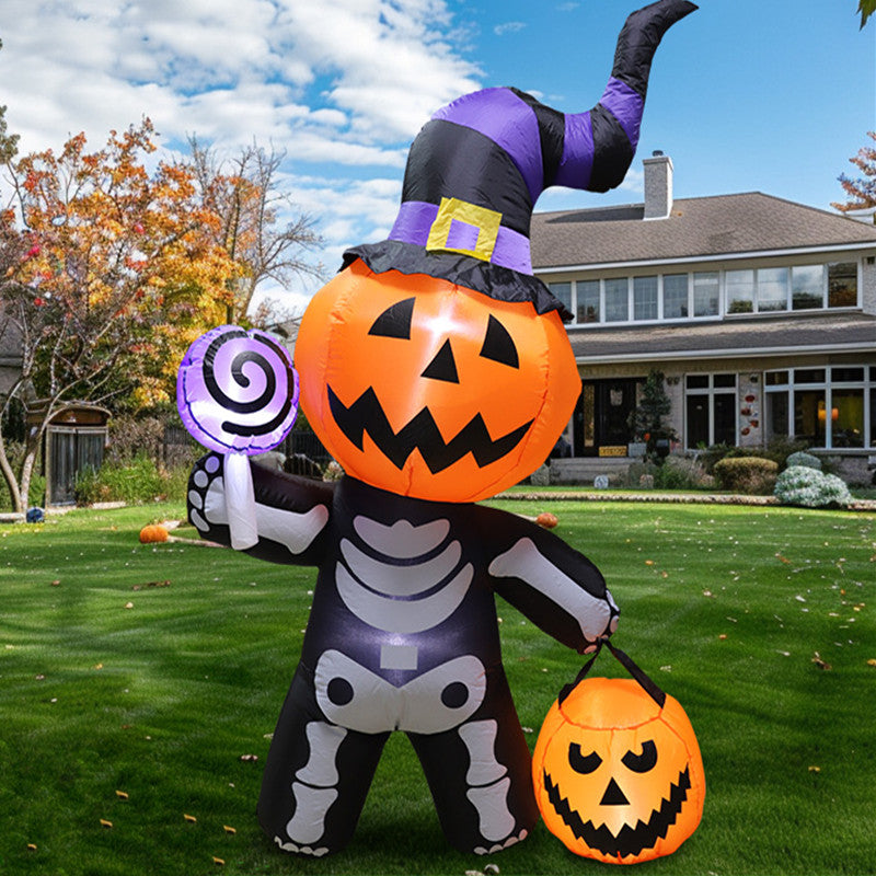 Décoration d'Halloween gonflable sorcière avec citrouille XXL, figurine de jardin avec éclairage LED pour jardin, fêtes et extérieur | Sansoti