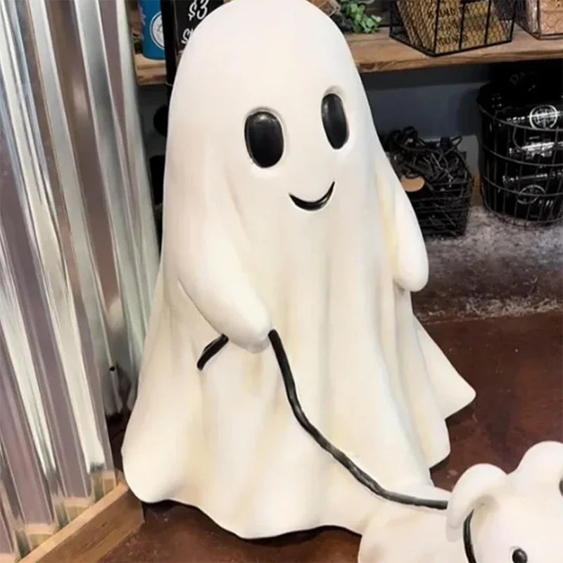 Spooky Dog Statue Halloween Decoration Walking Dog Figure White Resin Table Ornament for Home Décor | Sansoti