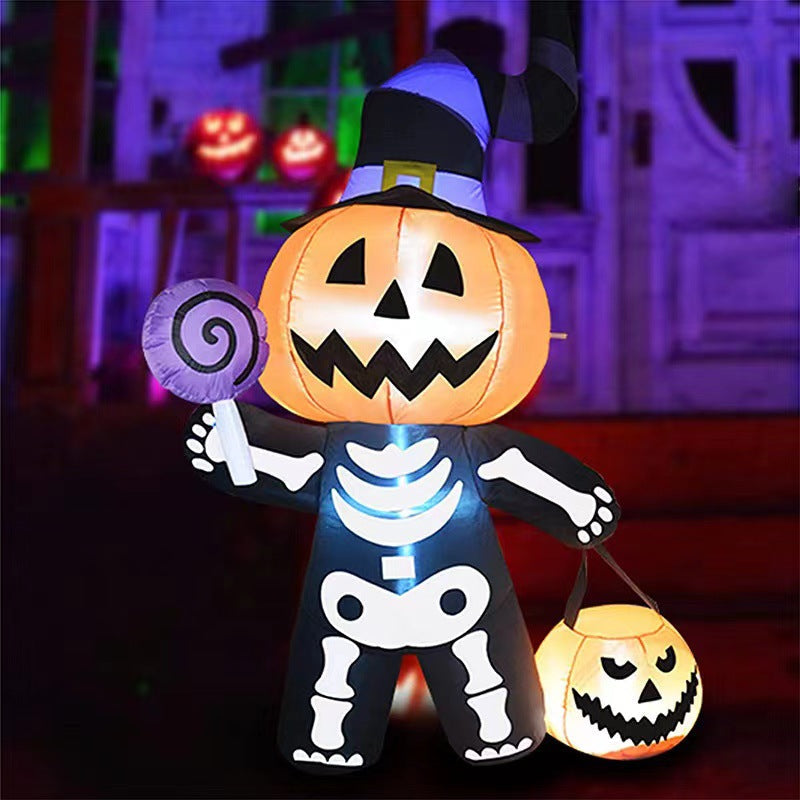 Décoration d'Halloween gonflable sorcière avec citrouille XXL, figurine de jardin avec éclairage LED pour jardin, fêtes et extérieur | Sansoti