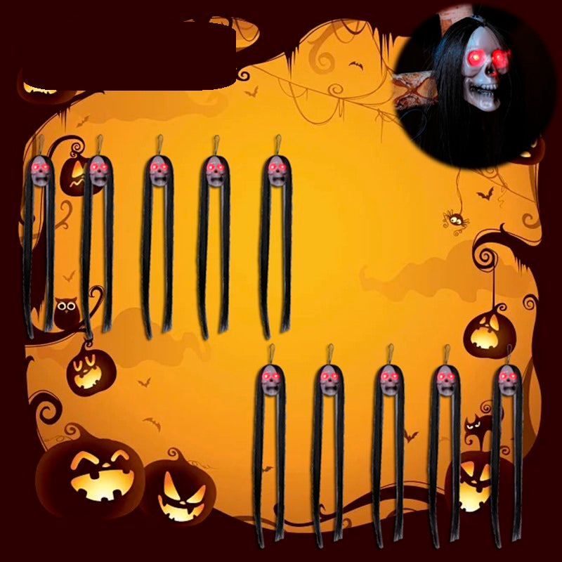 Dekoracja wisząca na Halloween - upiorny szkielet z oświetleniem LED 50 cm, czarne przerażające postacie, dekoracja na przyjęcie Halloween | Sansoti