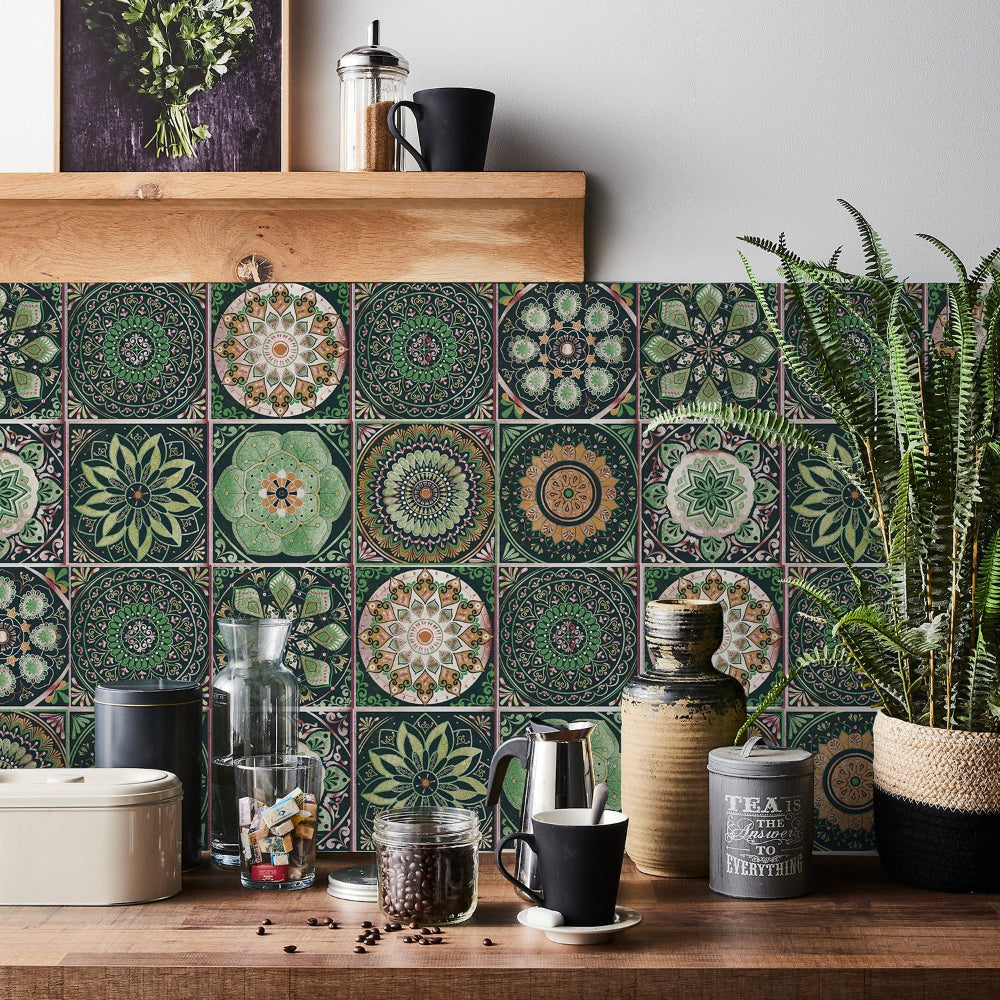 Autocollants adhésifs de carreaux portugais avec motif mandala coloré pour décoration murale de cuisine et salle de bain, lot de 24 pièces | Restfield