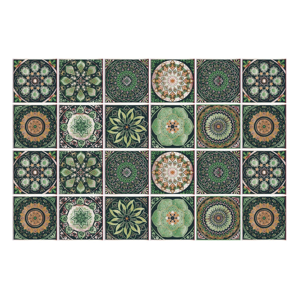 Autocollants adhésifs de carreaux portugais avec motif mandala coloré pour décoration murale de cuisine et salle de bain, lot de 24 pièces | Restfield