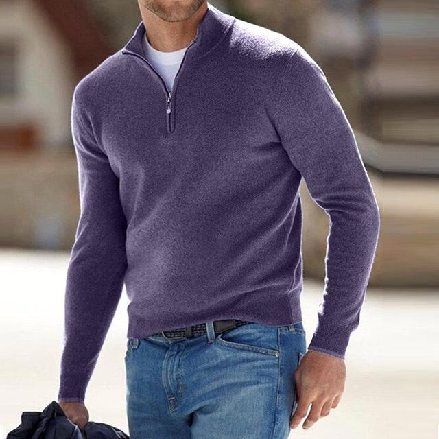 Herrenpullover mit V-Ausschnitt aus Merinowolle und Reißverschluss Strukturierter Pullover Warmes modernes Design Herbst Winter Eleganter Stil | Sansoti