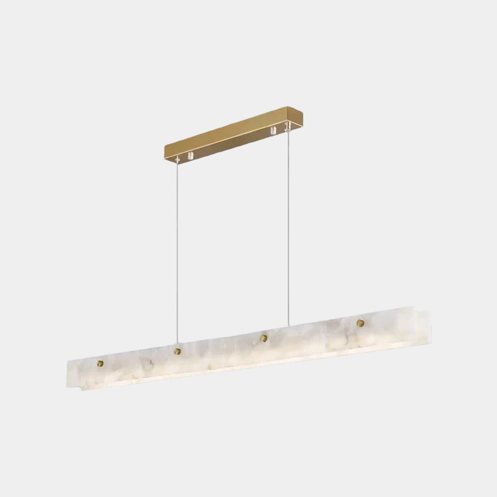 Dimmbare LED-Hängeleuchte Marmor Linear für Esszimmer und Kücheninsel, Weiß Gold, Fernbedienung, 3 Lichtfarben | Sansoti