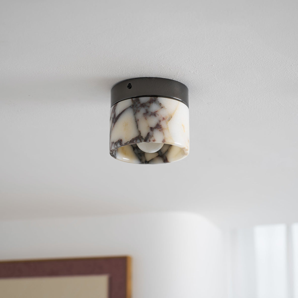 Ronde Plafondlamp Marmer met Glazen Kap Moderne Verlichting voor Woonkamer Slaapkamer Hal en Eetkamer | Sansoti