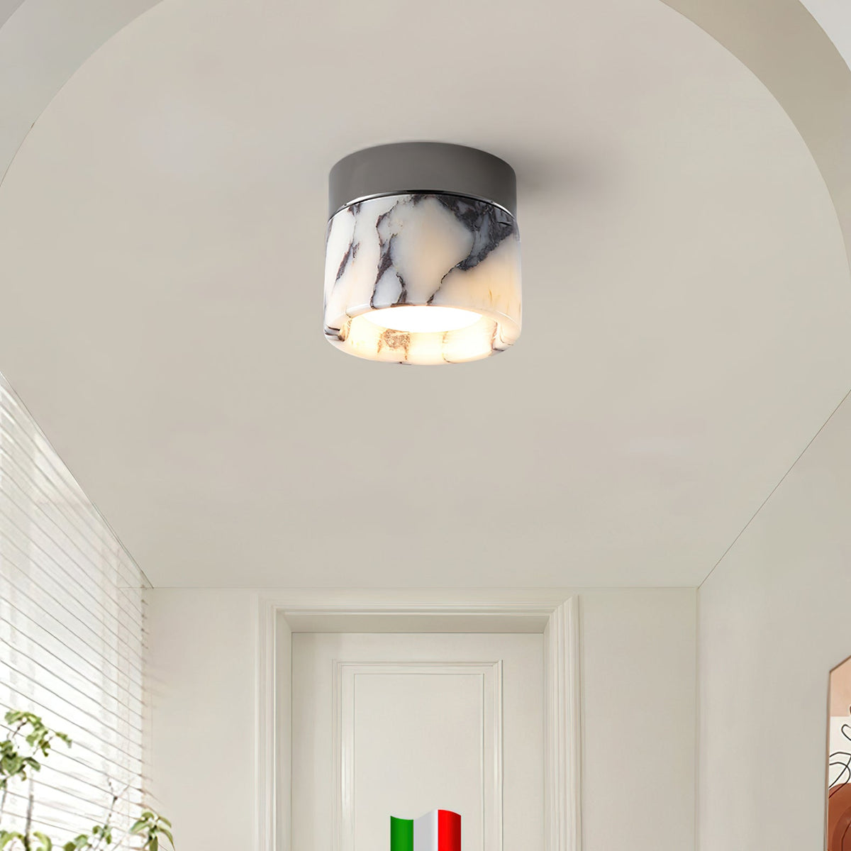 Ronde Plafondlamp Marmer met Glazen Kap Moderne Verlichting voor Woonkamer Slaapkamer Hal en Eetkamer | Sansoti
