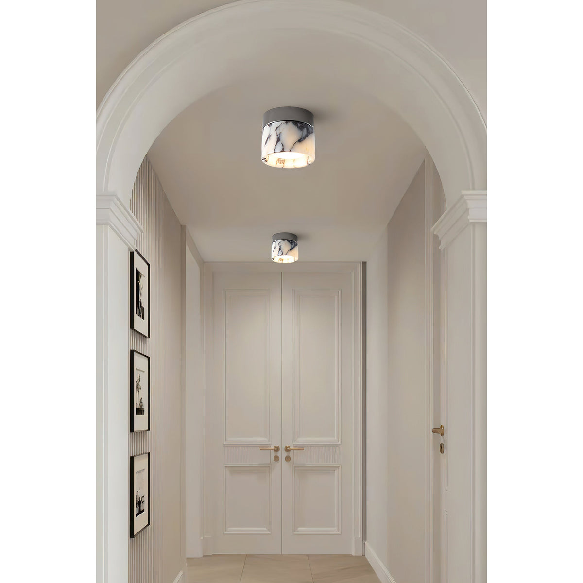 Ronde Plafondlamp Marmer met Glazen Kap Moderne Verlichting voor Woonkamer Slaapkamer Hal en Eetkamer | Sansoti